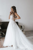 Designer V-neck Boho A-Line Backless Wedding Dresses With Lace