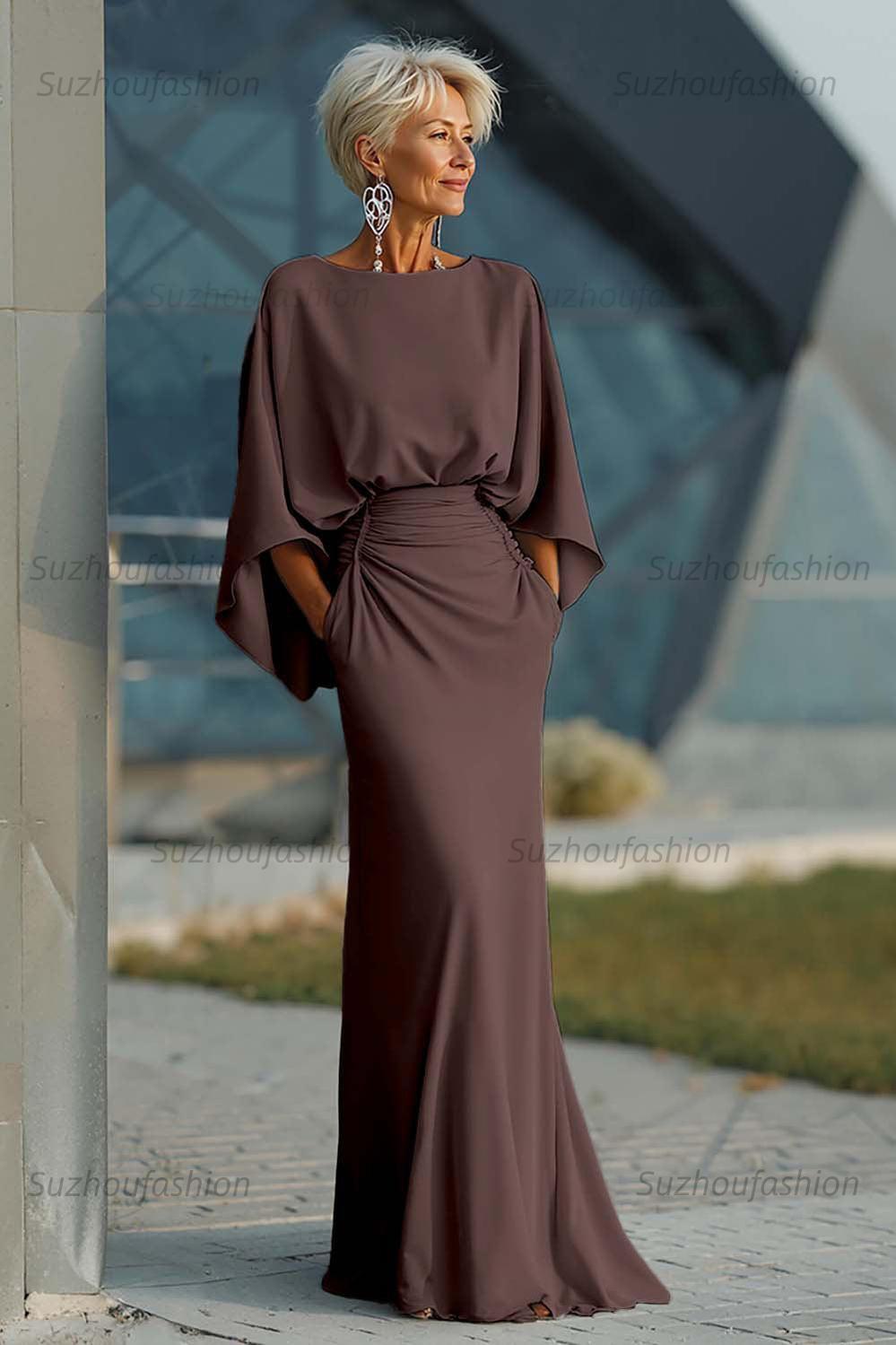 Dreamyannie Elegant Navy Satin Mermaid Backless Long Mother Of The Bride Dress With Pockets