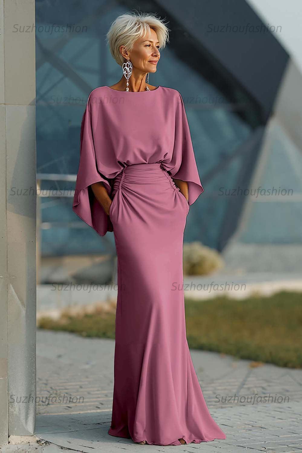 Dreamyannie Elegant Navy Satin Mermaid Backless Long Mother Of The Bride Dress With Pockets