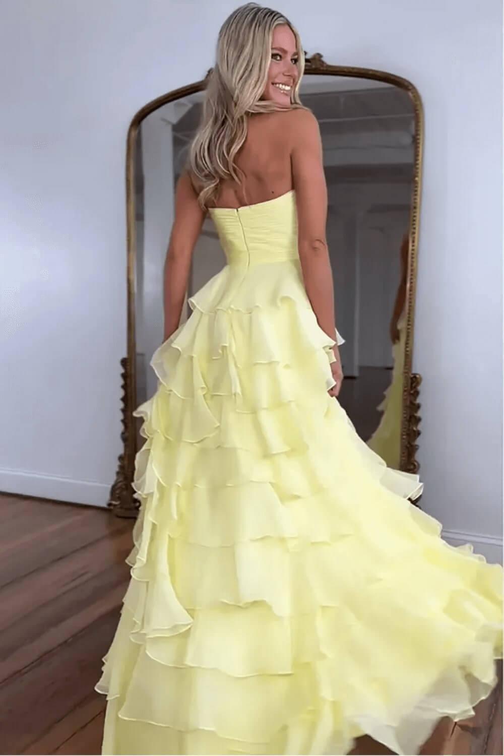 Fuchsia Prom Dress A-Line Sweetheart Tiered Formal Dress With Slit