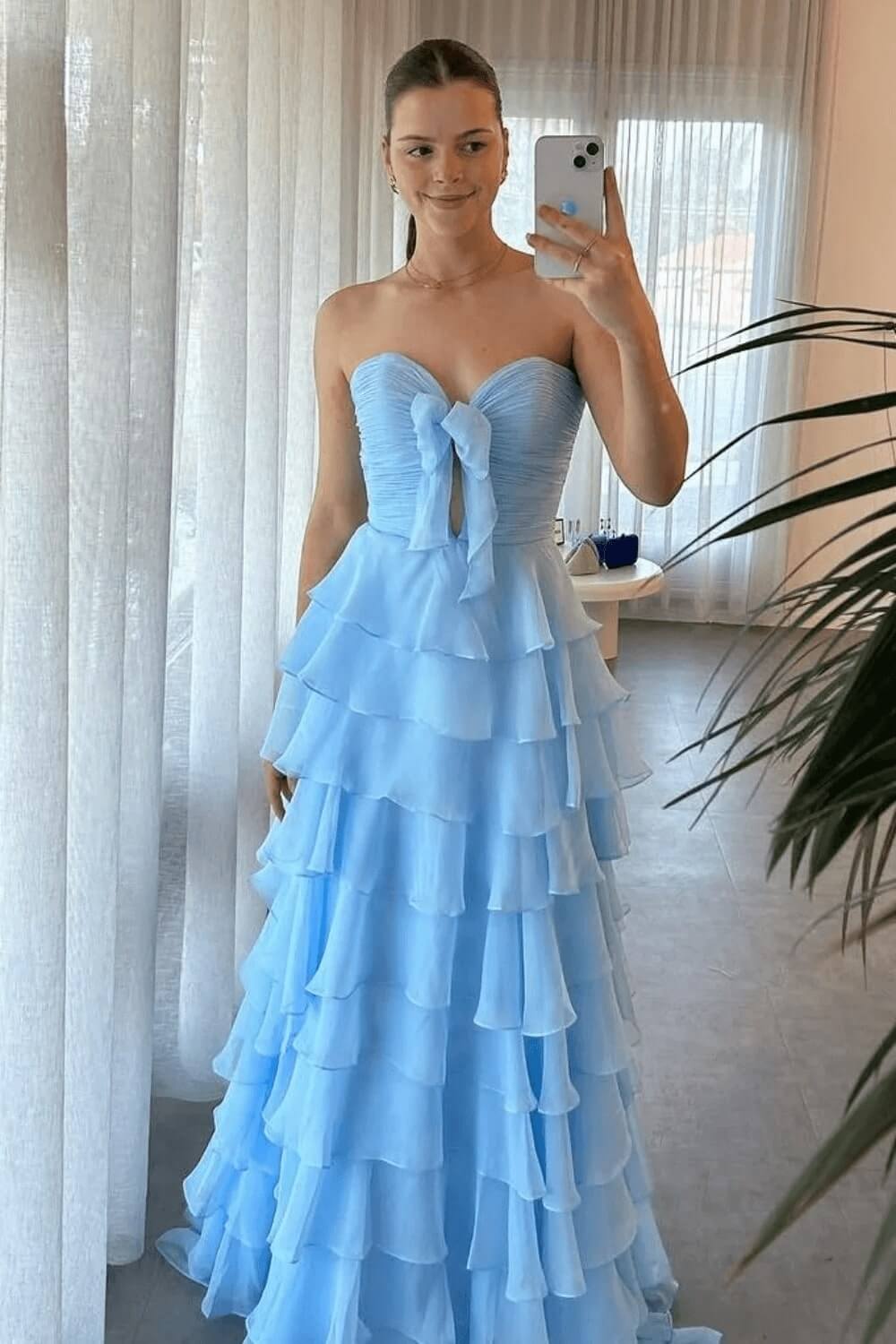 Fuchsia Prom Dress A-Line Sweetheart Tiered Formal Dress With Slit
