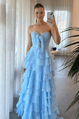 Fuchsia Prom Dress A-Line Sweetheart Tiered Formal Dress With Slit