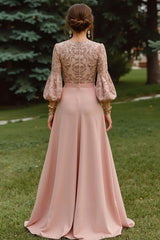 Dreamyannie Lace Dusty Rose Puff Sleeves A Line Floor Length Mother Of The Bride Dress