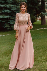 Dreamyannie Lace Dusty Rose Puff Sleeves A Line Floor Length Mother Of The Bride Dress