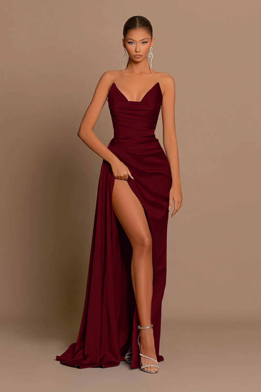 Dusty Blue Sweetheart Evening Prom Dress Mermaid Slit Long Wedding Guest Dress