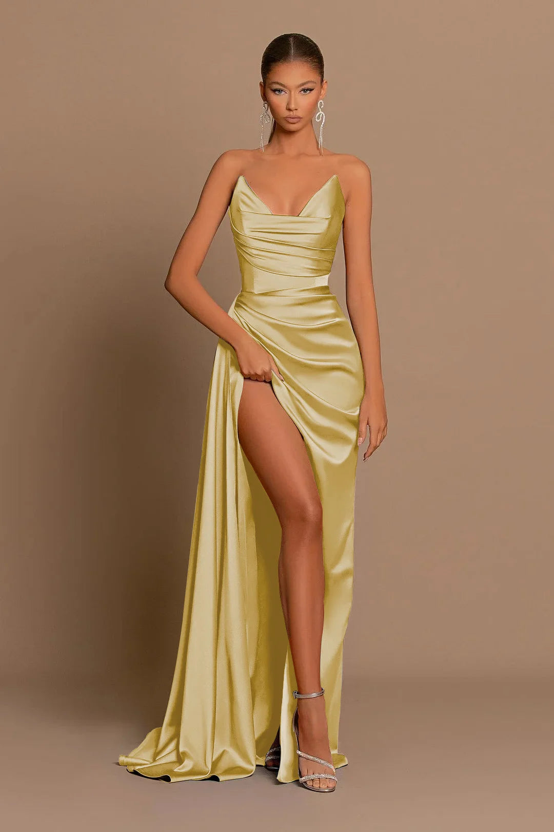 Dusty Blue Sweetheart Evening Prom Dress Mermaid Slit Long Wedding Guest Dress