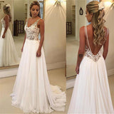 Elegant A-Line Backless Lace Appliques Bridal Gown | Chiffon Sleeveless Slim Wedding Dress