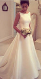 Elegant A-Line Backless Wedding Dresses Sleeveless Bowknot Sweep Train Bridal Gowns BA4237