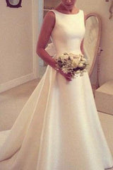 Elegant A-Line Backless Wedding Dresses Sleeveless Bowknot Sweep Train Bridal Gowns BA4237