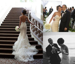 Elegant Backless Tulle Spaghetti-Strap Mermaid Sweep-Train Wedding Dresses