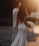 Elegant Backless V-neck Sleeveless Mermaid Wedding Dresses with Lace