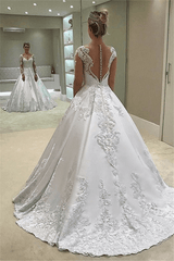 Elegant Ball-Gown Long-Sleeves Bridal Dresses | Lace Appliques A-Line Wedding Dresses