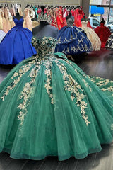 Elegant Ball Gown Strapless Bow Knot 3D Flowers Gold Appliques Merald Green Tulle Quinceanera Dress For Sweet 16