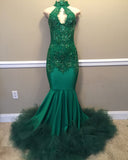 Elegant Beads Appliques Halter Prom Dresses | Mermaid Sleeveless Tulle Evening Dresses