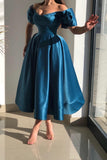 Elegant Blue A-line Off-the-shoulder Prom Dresses