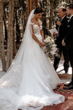 Elegant Cap Sleeve Tulle Lace Simple Wedding Dress White Floor Length Garden Bridal Gown
