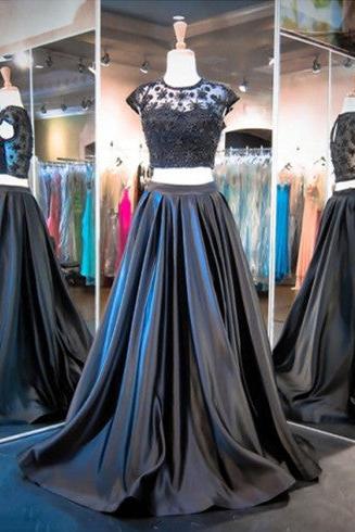 Elegant Cap Sleeve Two Piece Prom Dress New Arrival Sweep Train Evening Gowns