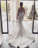 Elegant Cap Sleeves Mermaid Wedding Dress Long With Appliques