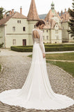 Elegant Chiffon Lace Crystals Bridal Dress Long Sleeve Court Train Wedding Dress