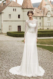 Elegant Chiffon Lace Crystals Bridal Dress Long Sleeve Court Train Wedding Dress
