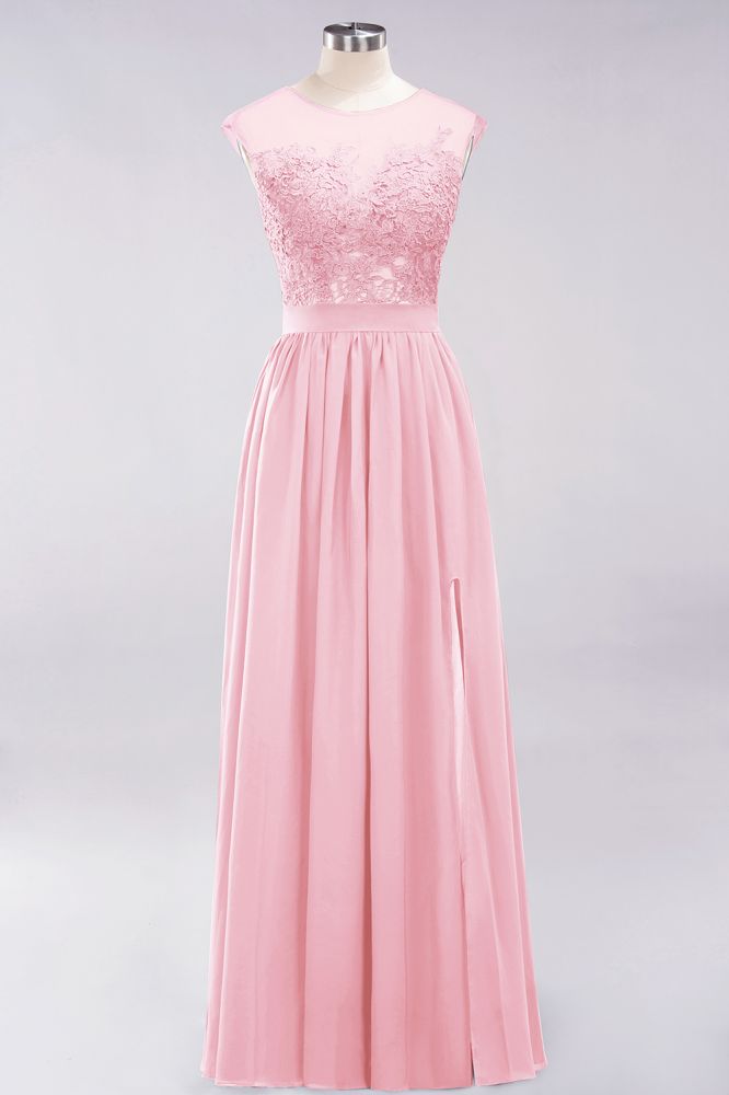 Elegant Chiffon Lace Sleeveless Long Bridesmaid Dresses with Appliques
