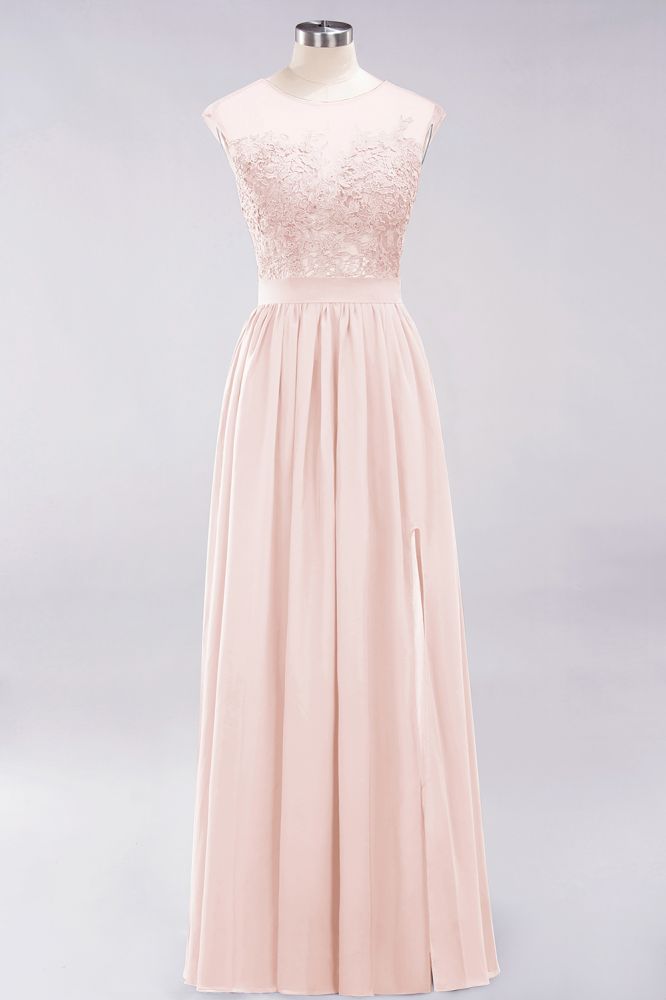 Elegant Chiffon Lace Sleeveless Long Bridesmaid Dresses with Appliques