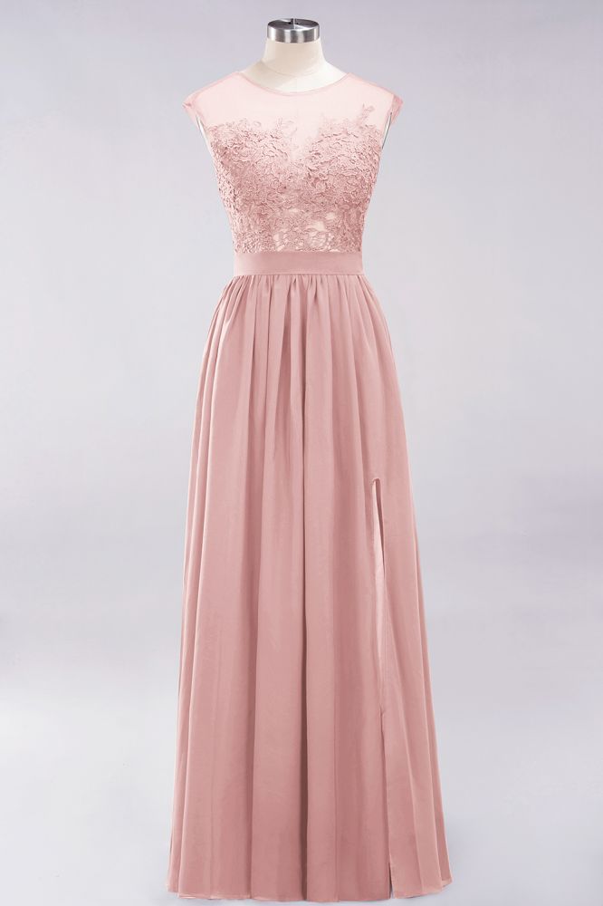 Elegant Chiffon Lace Sleeveless Long Bridesmaid Dresses with Appliques