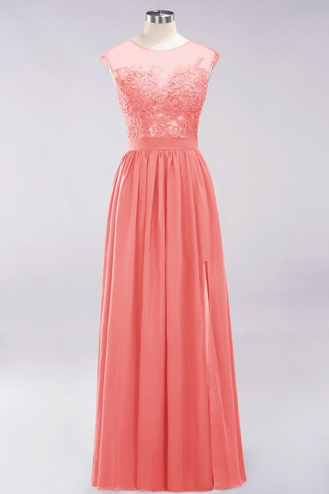 Elegant Chiffon Lace Sleeveless Long Bridesmaid Dresses with Appliques