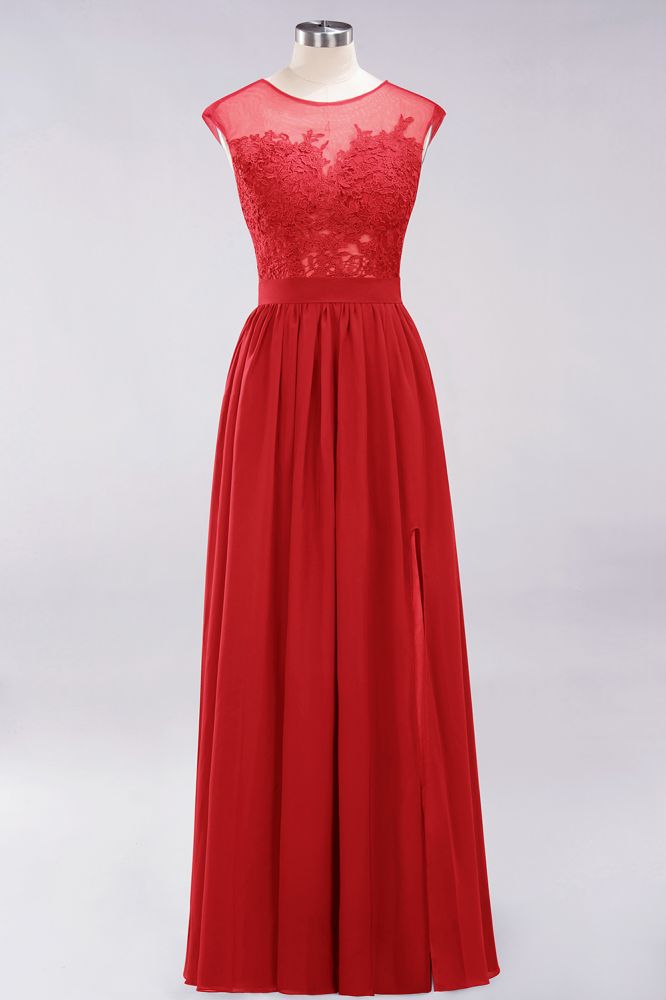 Elegant Chiffon Lace Sleeveless Long Bridesmaid Dresses with Appliques