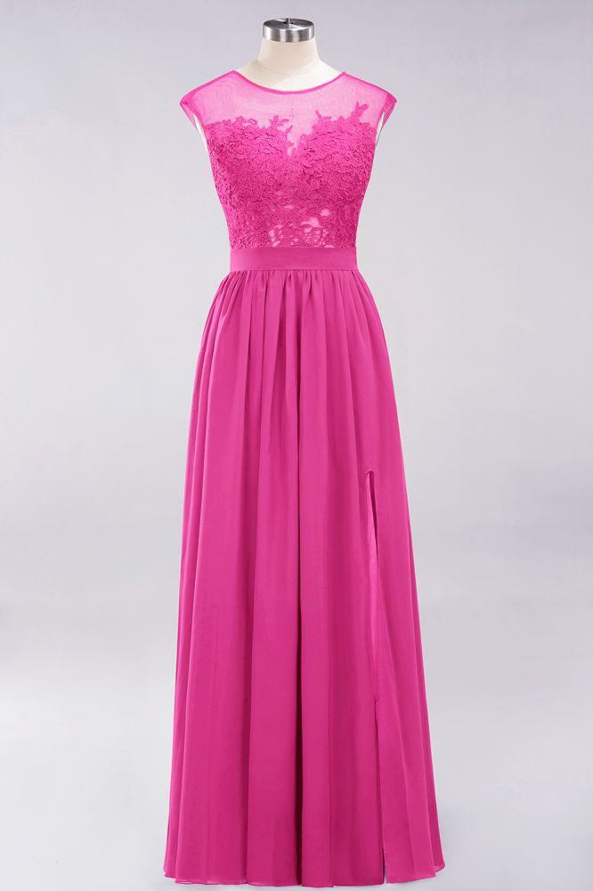 Elegant Chiffon Lace Sleeveless Long Bridesmaid Dresses with Appliques