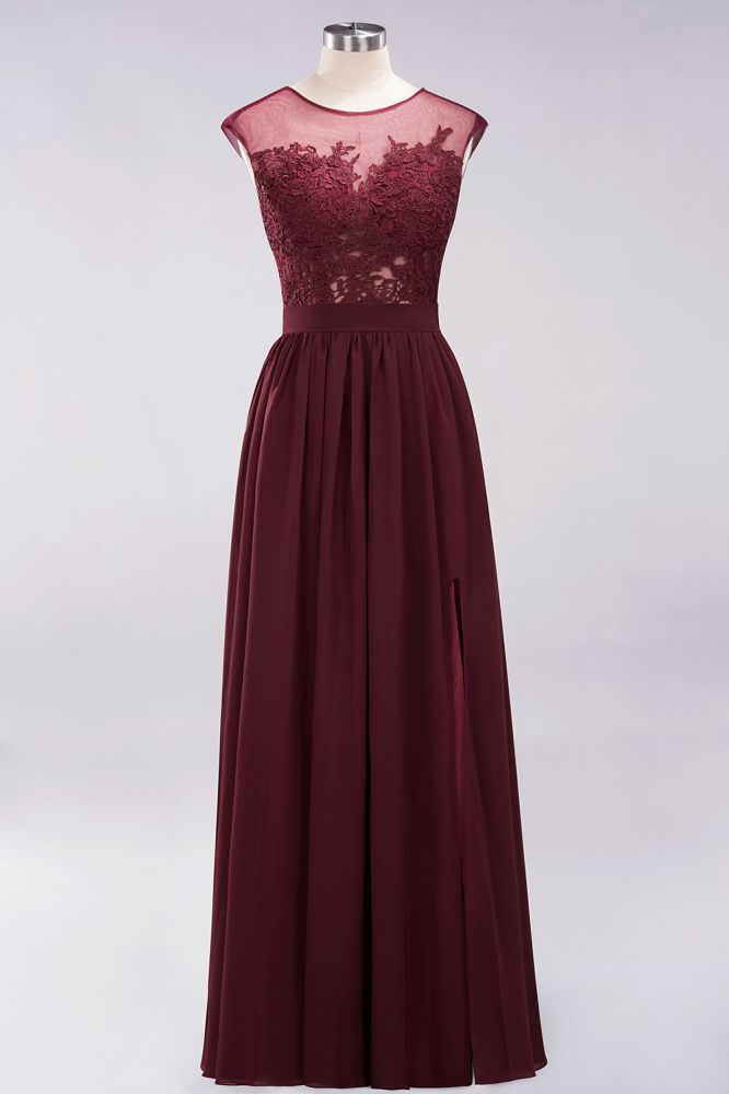 Elegant Chiffon Lace Sleeveless Long Bridesmaid Dresses with Appliques