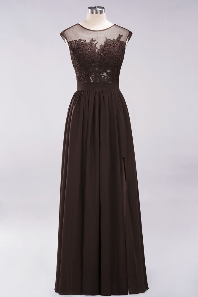 Elegant Chiffon Lace Sleeveless Long Bridesmaid Dresses with Appliques