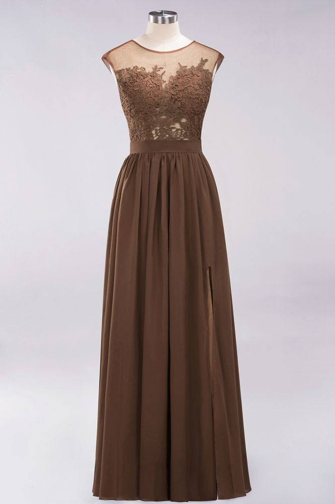 Elegant Chiffon Lace Sleeveless Long Bridesmaid Dresses with Appliques