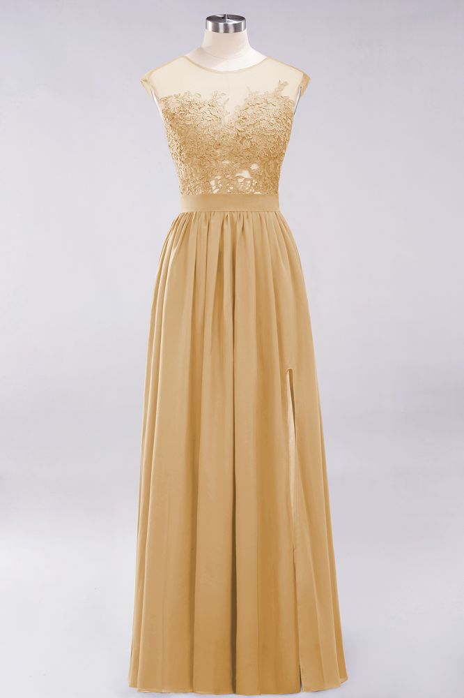 Elegant Chiffon Lace Sleeveless Long Bridesmaid Dresses with Appliques
