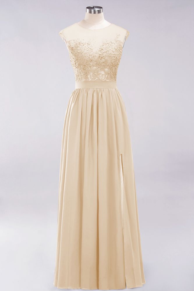 Elegant Chiffon Lace Sleeveless Long Bridesmaid Dresses with Appliques