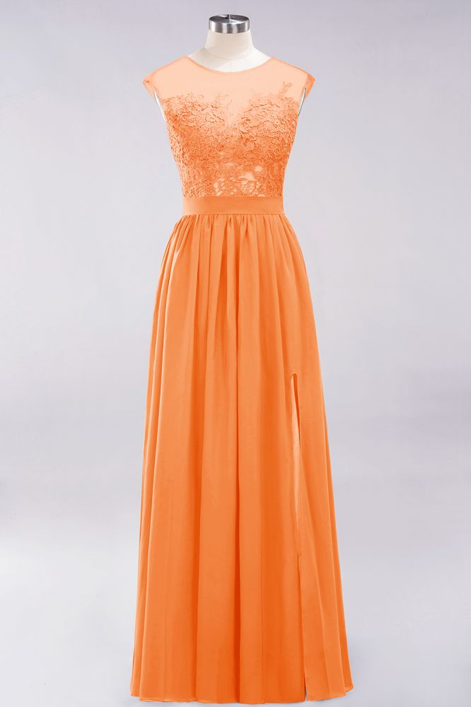 Elegant Chiffon Lace Sleeveless Long Bridesmaid Dresses with Appliques