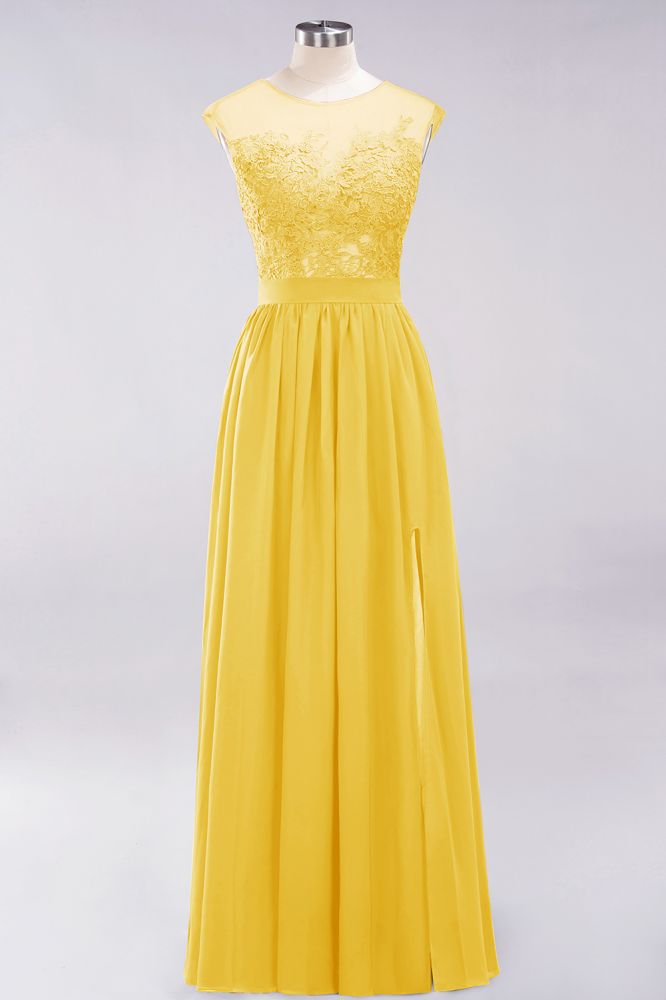 Elegant Chiffon Lace Sleeveless Long Bridesmaid Dresses with Appliques