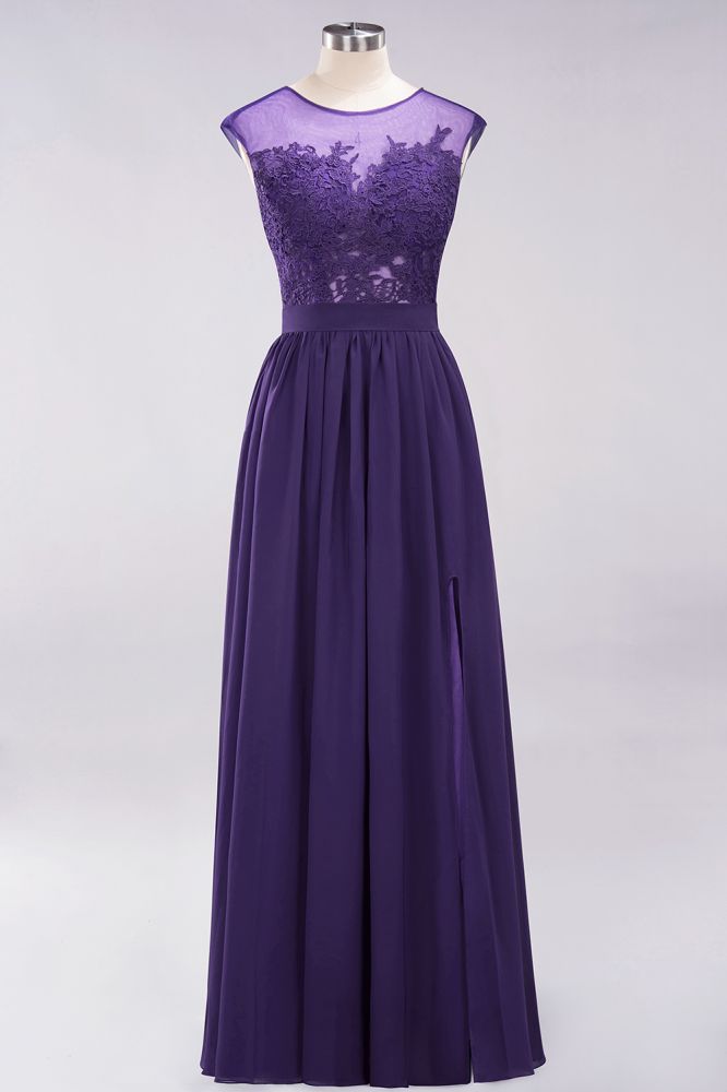 Elegant Chiffon Lace Sleeveless Long Bridesmaid Dresses with Appliques