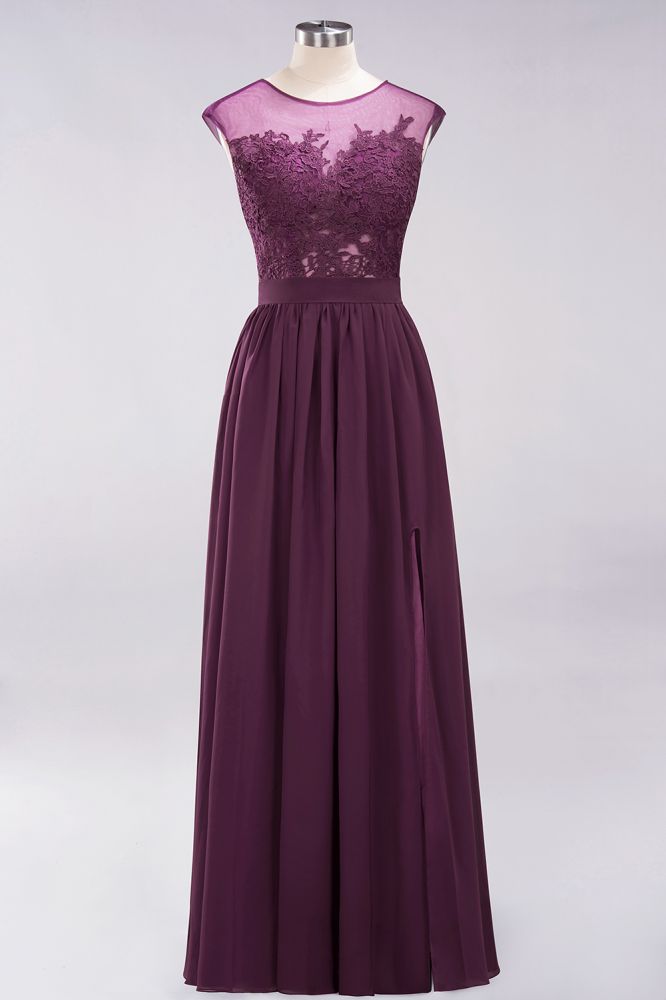 Elegant Chiffon Lace Sleeveless Long Bridesmaid Dresses with Appliques