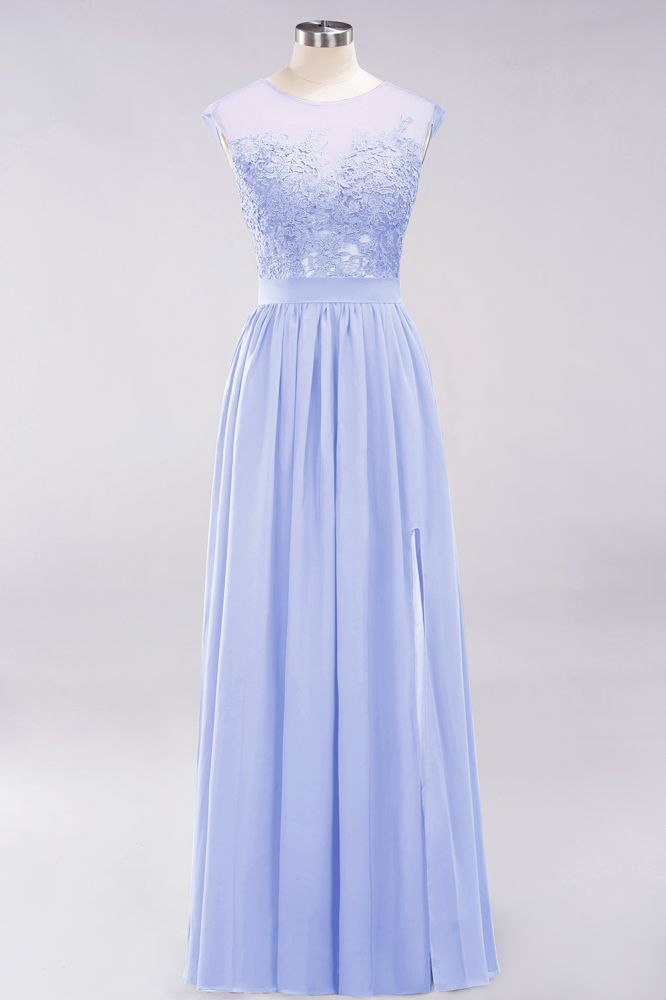 Elegant Chiffon Lace Sleeveless Long Bridesmaid Dresses with Appliques