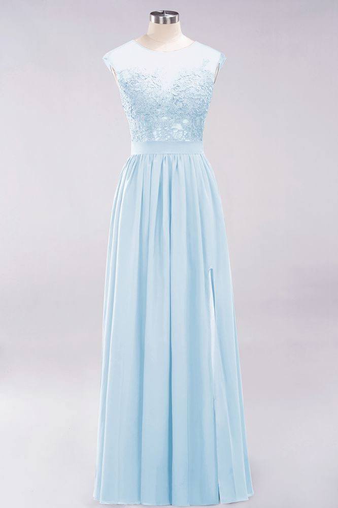 Elegant Chiffon Lace Sleeveless Long Bridesmaid Dresses with Appliques