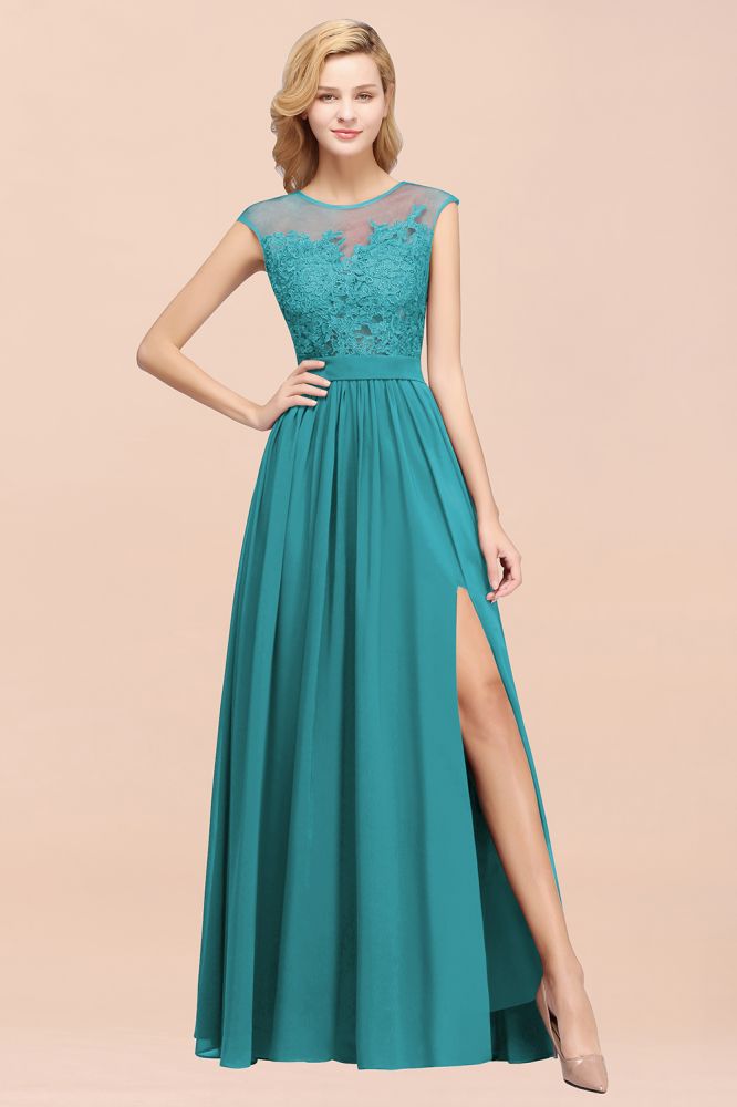 Elegant Chiffon Lace Sleeveless Long Bridesmaid Dresses with Appliques Elegant Chiffon Lace Sleeveless Long Bridesmaid Dresses with Appliques