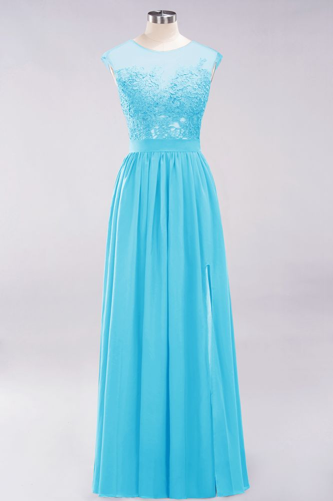 Elegant Chiffon Lace Sleeveless Long Bridesmaid Dresses with Appliques