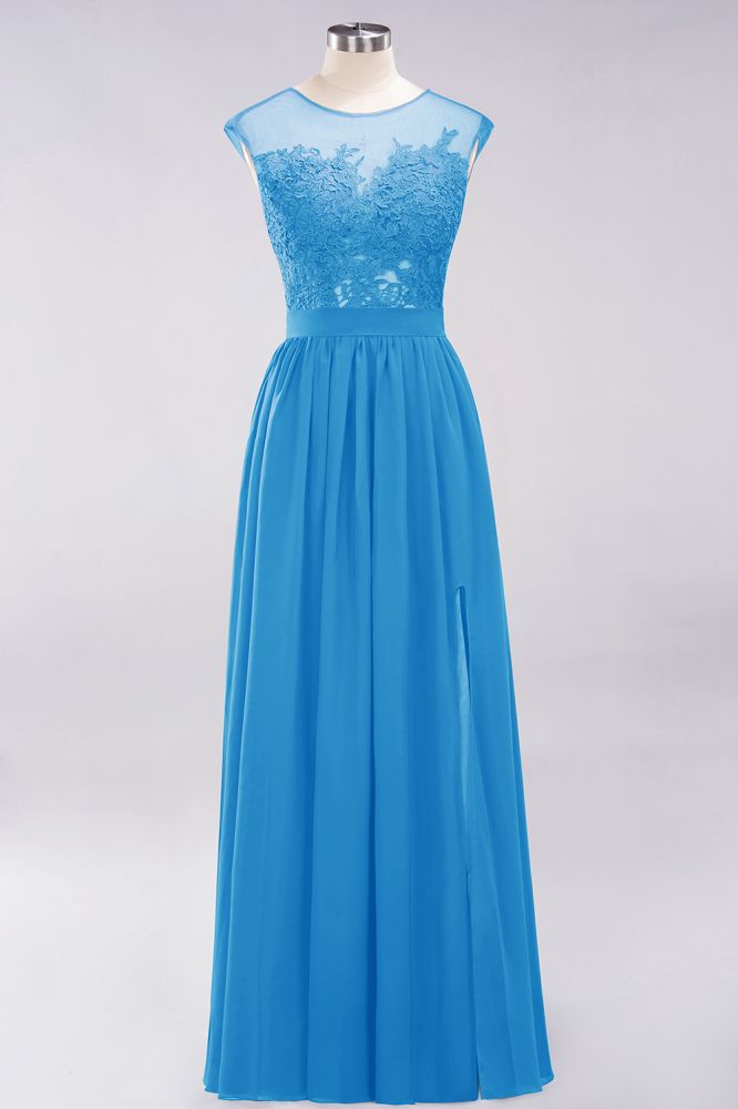 Elegant Chiffon Lace Sleeveless Long Bridesmaid Dresses with Appliques