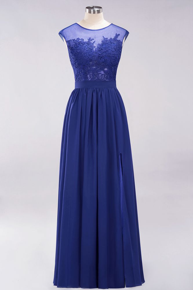 Elegant Chiffon Lace Sleeveless Long Bridesmaid Dresses with Appliques
