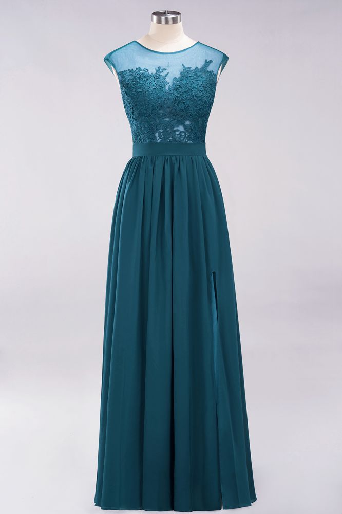 Elegant Chiffon Lace Sleeveless Long Bridesmaid Dresses with Appliques