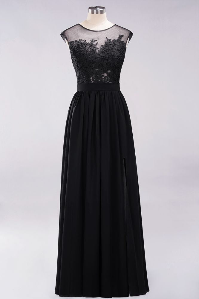 Elegant Chiffon Lace Sleeveless Long Bridesmaid Dresses with Appliques