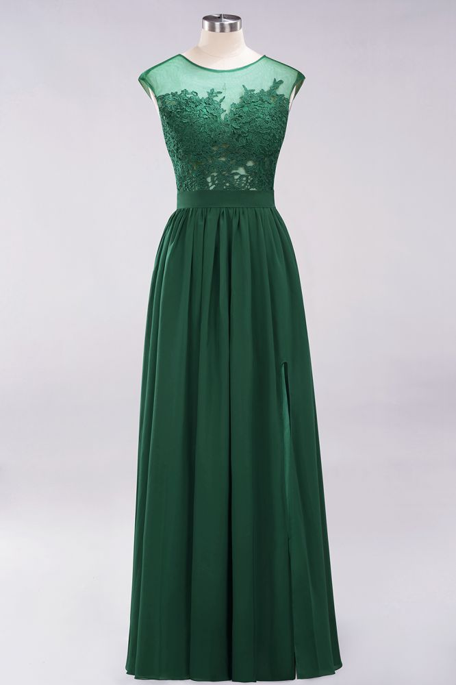 Elegant Chiffon Lace Sleeveless Long Bridesmaid Dresses with Appliques