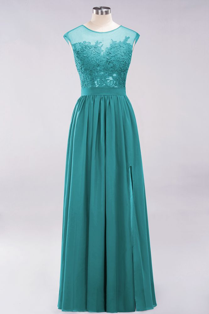 Elegant Chiffon Lace Sleeveless Long Bridesmaid Dresses with Appliques