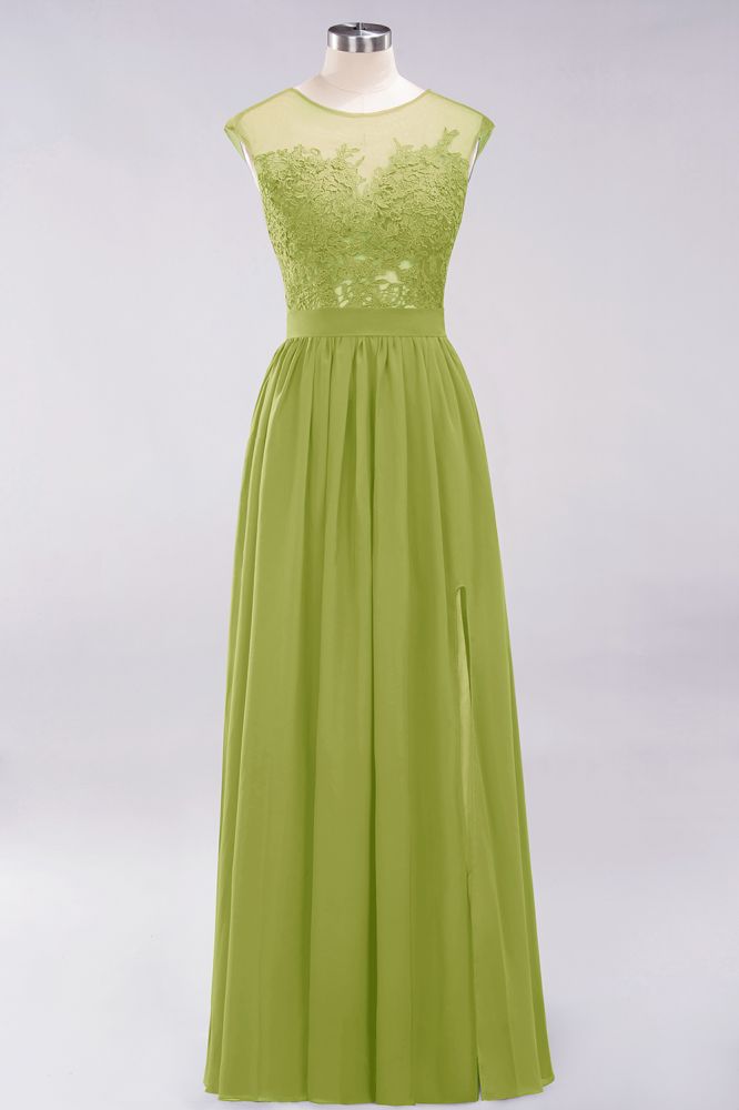 Elegant Chiffon Lace Sleeveless Long Bridesmaid Dresses with Appliques